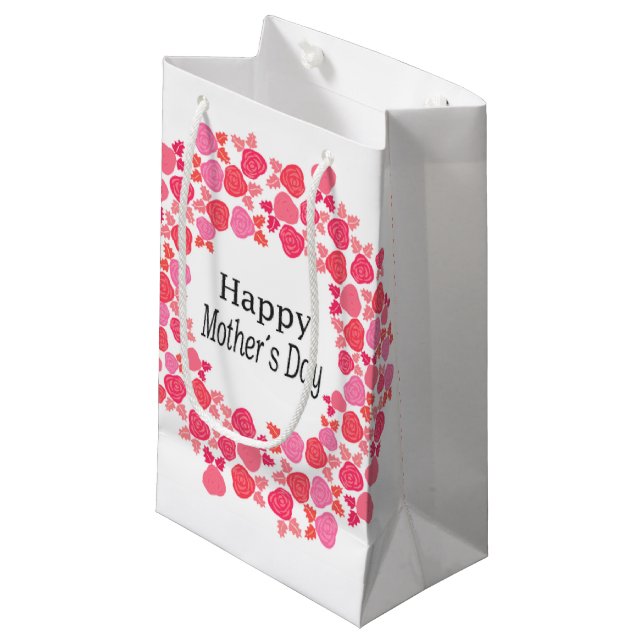 Pink Bouquet mothers day Small Gift Bag (Front Angled)