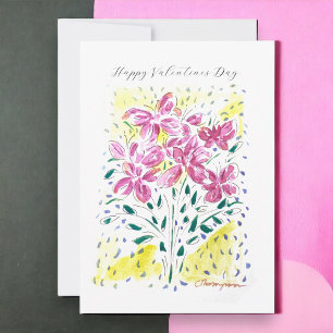 Pink Bouquet of Valentines Day Flowers Holiday Card