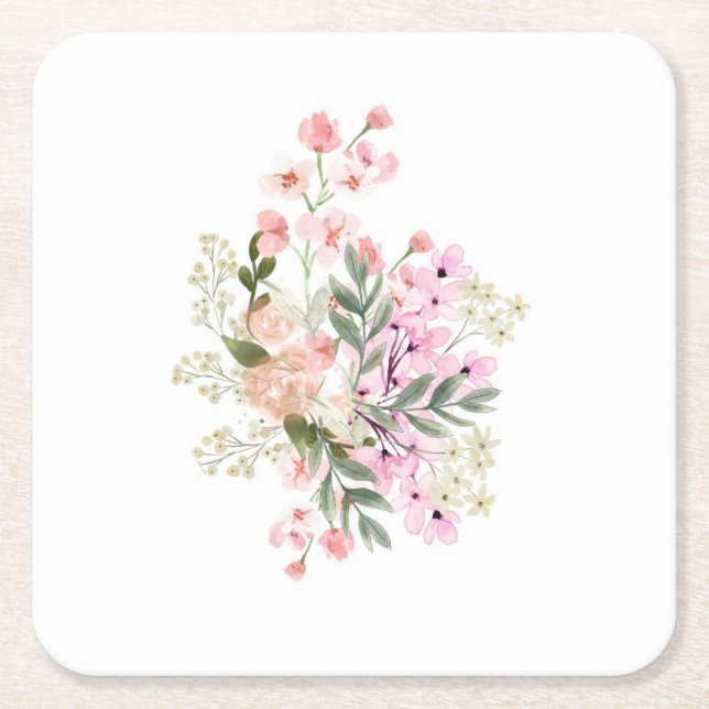 Pink Bouquet  Square Paper Coaster (Front)