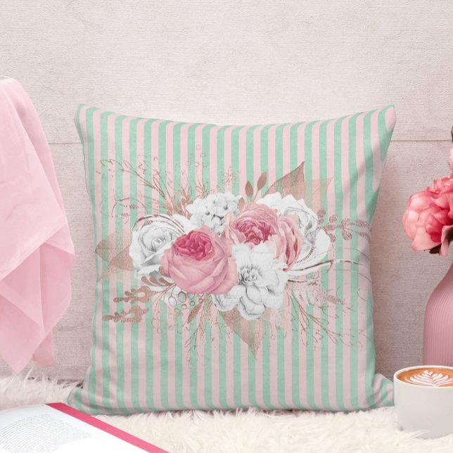Pink Bouquet Stripes Cushion (Creator Uploaded)