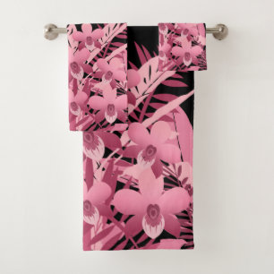 Pink bouquet tropical bath towel set