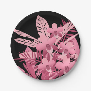 Pink bouquet tropical paper plate