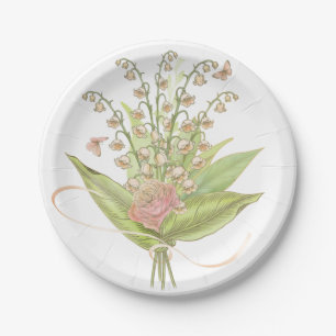 Pink Bouquet Watercolor Flowers Paper Plate