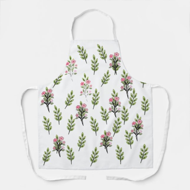 Pink Bouquets White  Apron (Front)