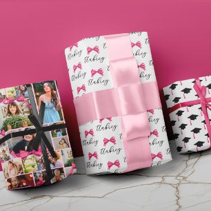 Pink Bow 12 Photo Collage Graduation Patterns Wrapping Paper Sheet