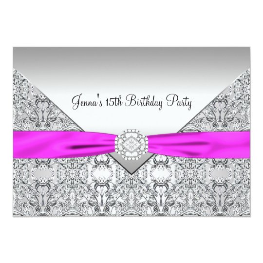 Pink Bow 15th Quinceanera Birthday Party Invitatio Card