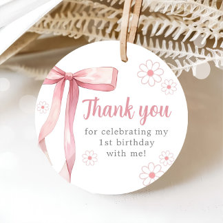 Pink Bow 1st Birthday Girl Favour Tags