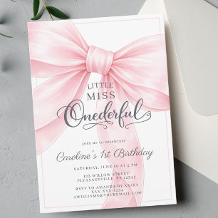 🎀 Pink Bow 1st Birthday Invitation 💕