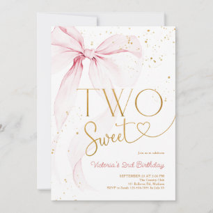 Pink Bow 2nd Birthday Two Sweet Coguette Invitation