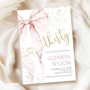 Pink Bow 30th Birthday Invitation