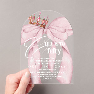 Pink Bow 50th Birthday Party Acrylic Invitations