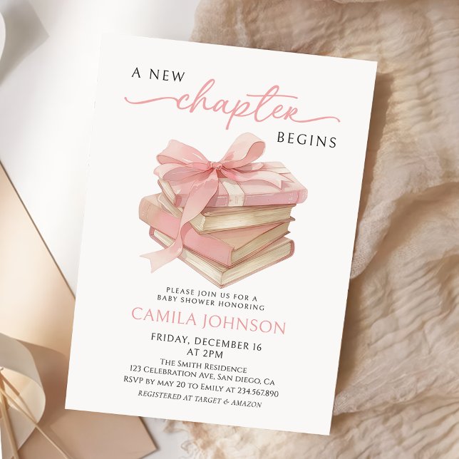 Pink Bow A New Chapter Books Baby Shower Invitation (Creator Uploaded)
