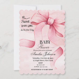 Pink Bow "A Sweet Baby Girl In On Her Way" Invitation