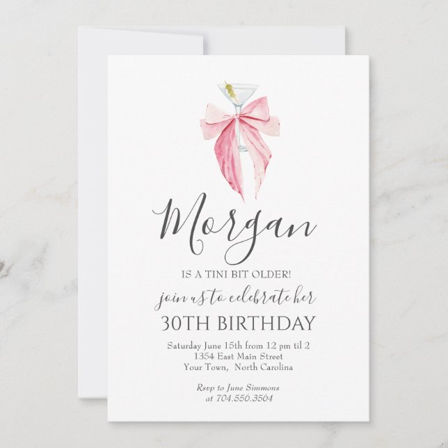 PINK bow A Tini Bit Older Martini Invitation (Front)