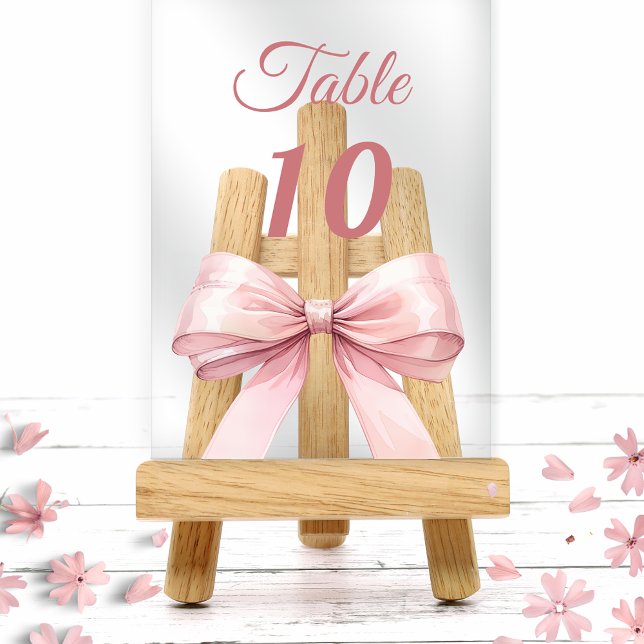 Pink bow acrylic table number sign (Creator Uploaded)