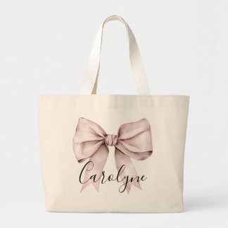 Pink bow aesthetic coquette Personalised Name Large Tote Bag