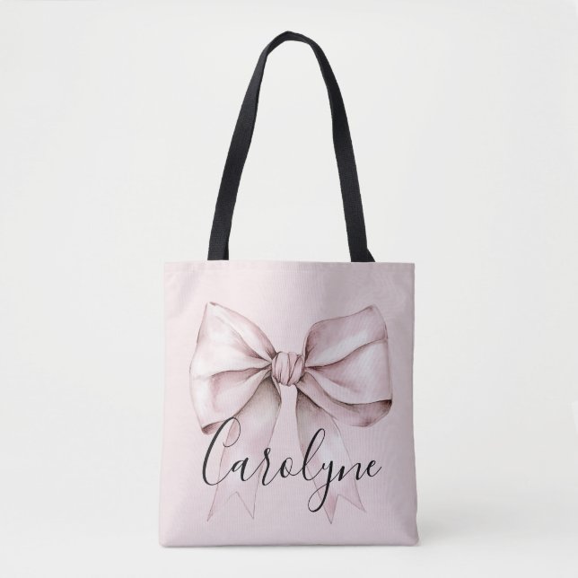 Pink bow aesthetic coquette Personalised Name Tote Bag (Front)