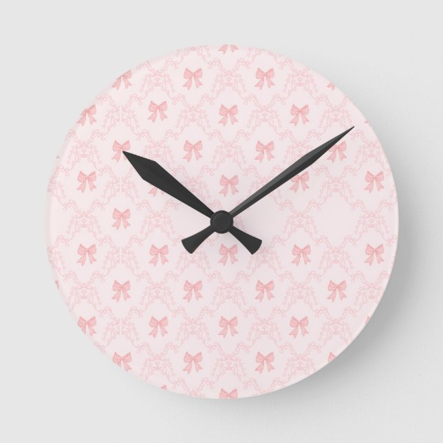 Pink Bow Aesthetic Notebook – Cute & Feminine Jour Round Clock (Front)