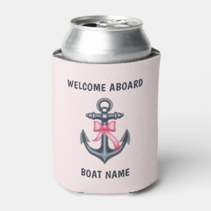 Pink Bow Anchor Welcome Aboard Boat Name Coquette Can Cooler