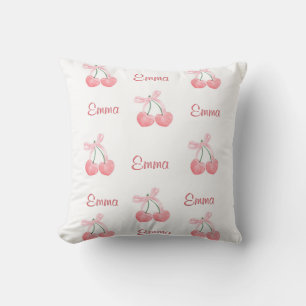 Pink Bow and Cherry Personalised Custom Girl Name Cushion