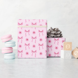 Pink Bow and Flower Pattern Wrapping Paper Roll