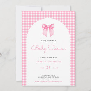 Pink Bow and Gingham Baby Shower Invitation