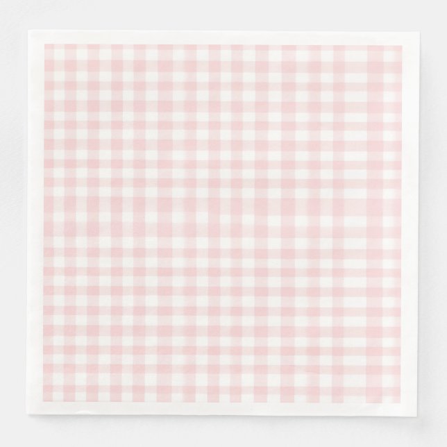 Pink bow and gingham preppy baby shower napkin (Front)