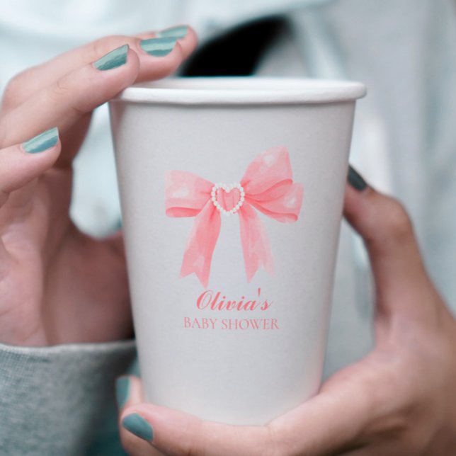 Pink bow and gingham preppy baby shower paper cups (Creator Uploaded)