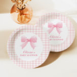 Pink bow and gingham preppy baby shower paper plate<br><div class="desc">Preppy baby shower with pink bow and ping gingham.</div>