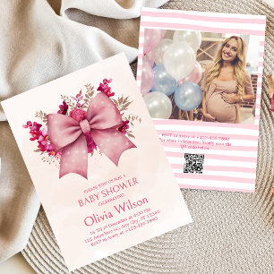 Pink Bow and pretty floral Baby Shower invitation