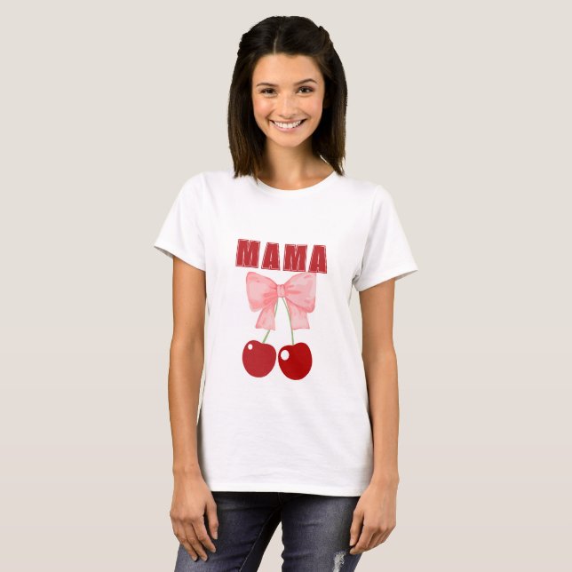 Pink Bow and Red Cherries, coquette style  T-Shirt (Front Full)