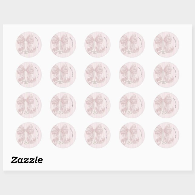 Pink Bow and Stripes Baby Shower  Classic Round Sticker (Sheet)