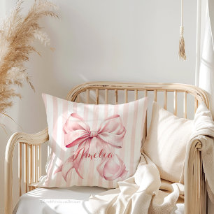 Pink Bow and Stripes Personalized Cushion