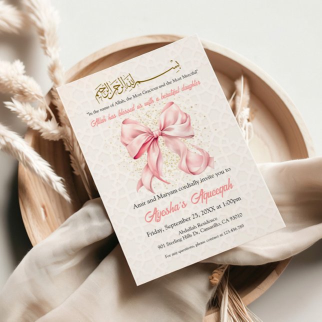 Pink Bow Aqeeqah Invitation (Creator Uploaded)