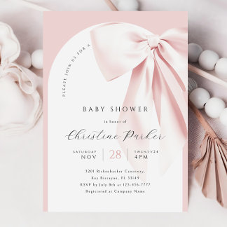 Pink Bow Arch Baby Shower Invitation