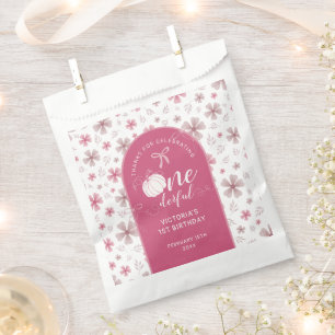 PINK BOW & ARCH FALL PUMPKIN FLOWERS BIRTHDAY FAVOUR BAG