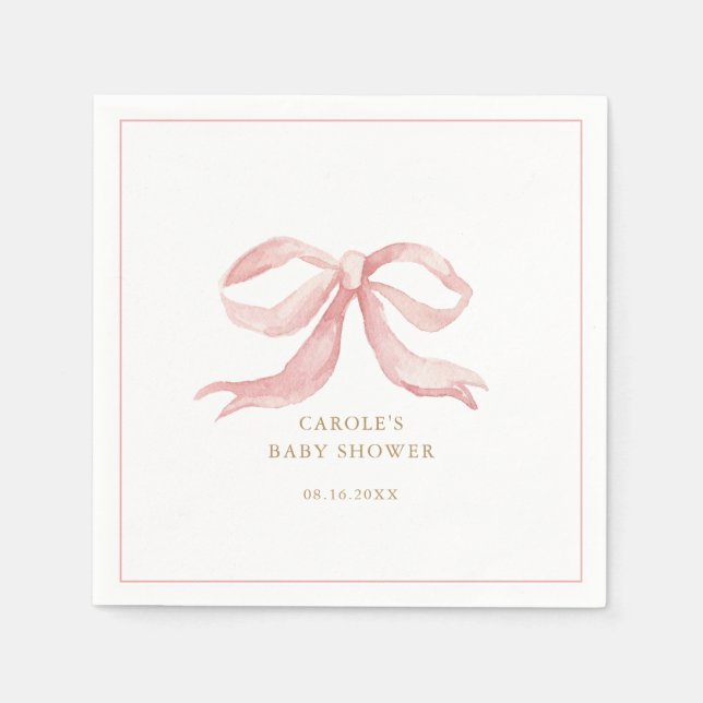 Pink Bow Baby Girl Baby Shower Napkin (Front)