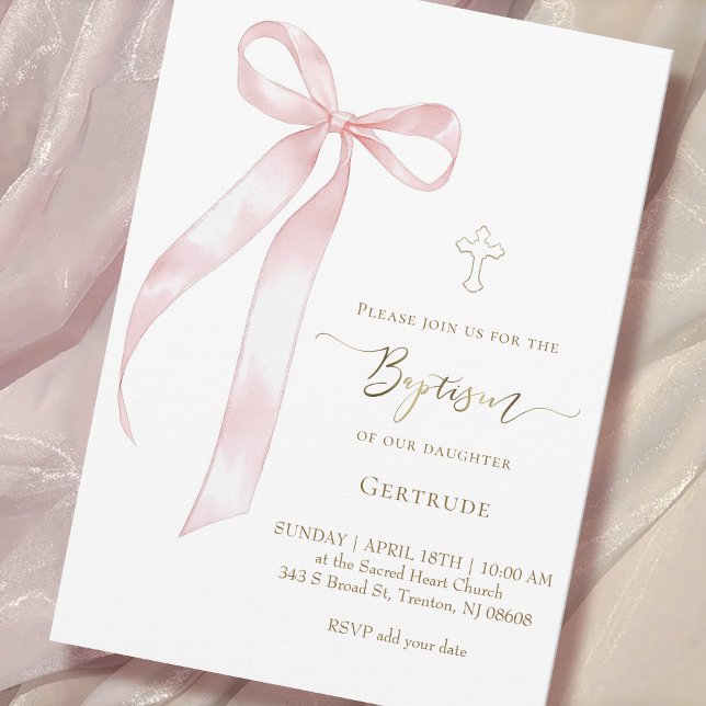 pink bow baby girl Baptism Invitation (Creator Uploaded)