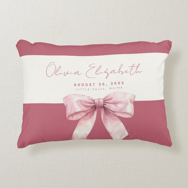 Pink Bow Baby Girl Decorative Cushion (Front)