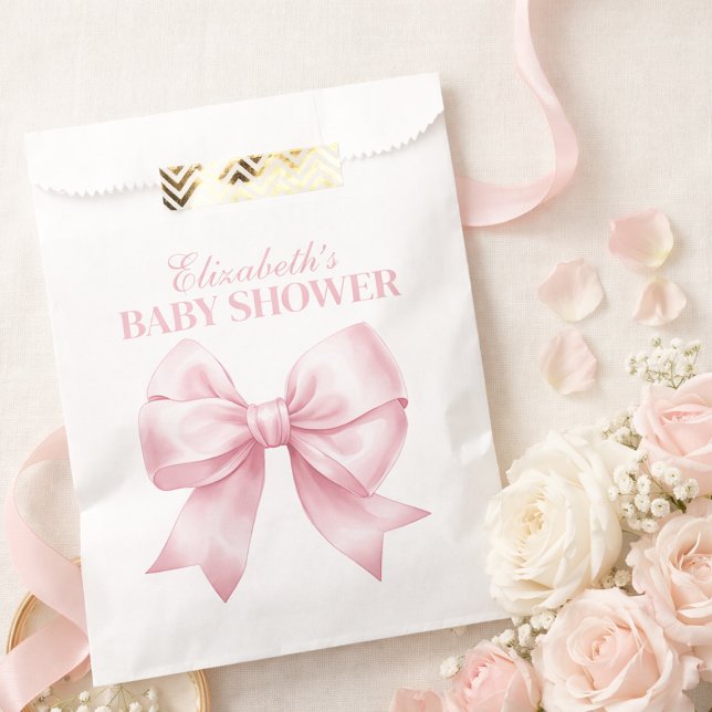 Pink Bow Baby Girl Elegant Baby Shower Favour Bag (Pink Bow Baby Girl Elegant Baby Shower Favor Bag)