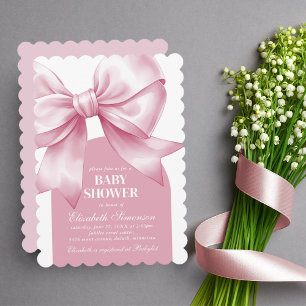 Pink Bow Baby Girl Elegant Baby Shower Invitation