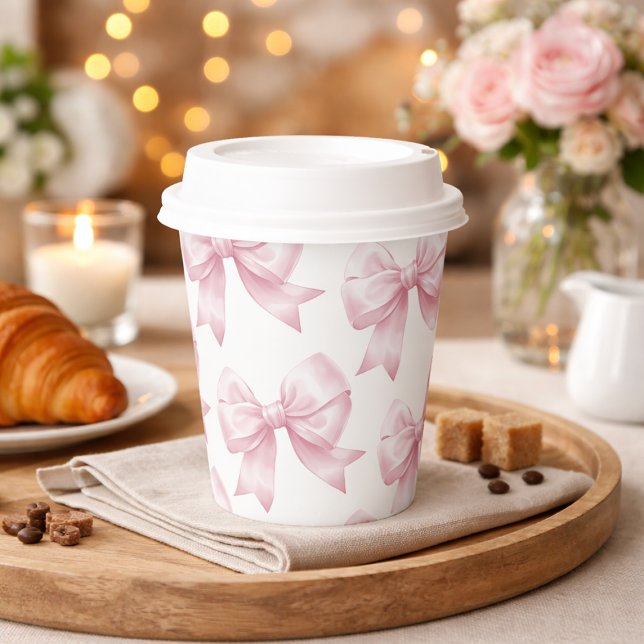 Pink Bow Baby Girl Elegant Baby Shower  Paper Cups (Pink Bow Baby Girl Elegant Baby Shower Paper Cups)