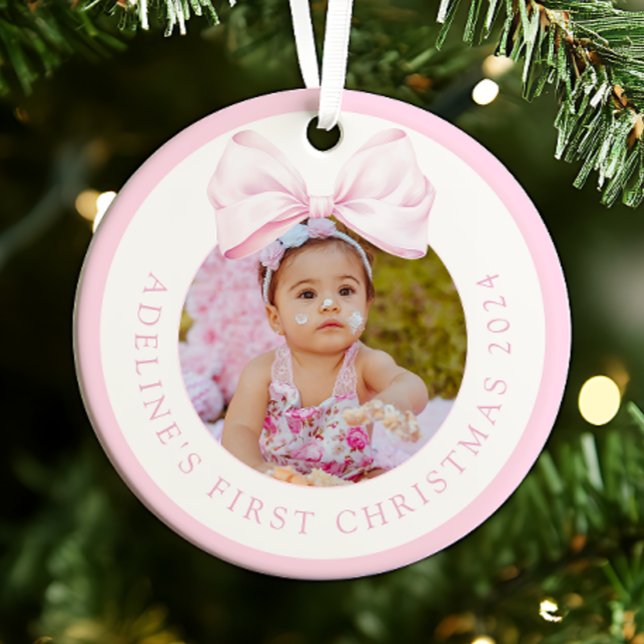 Pink Bow Baby Girl Photo Ornament (Creator Uploaded)