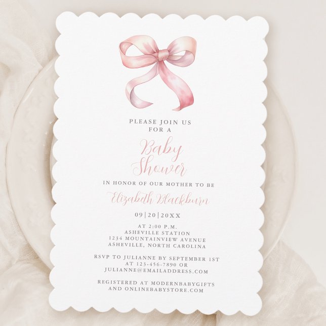 Pink Bow Baby Girl Shower Coquette Girly Elegant Invitation (Creator Uploaded)