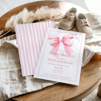 Pink Bow Baby Girl Shower Invitation