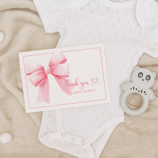 Pink Bow Baby Girl Shower  Thank You Card