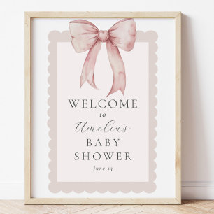 Pink Bow Baby Girl Shower Welcome Sign