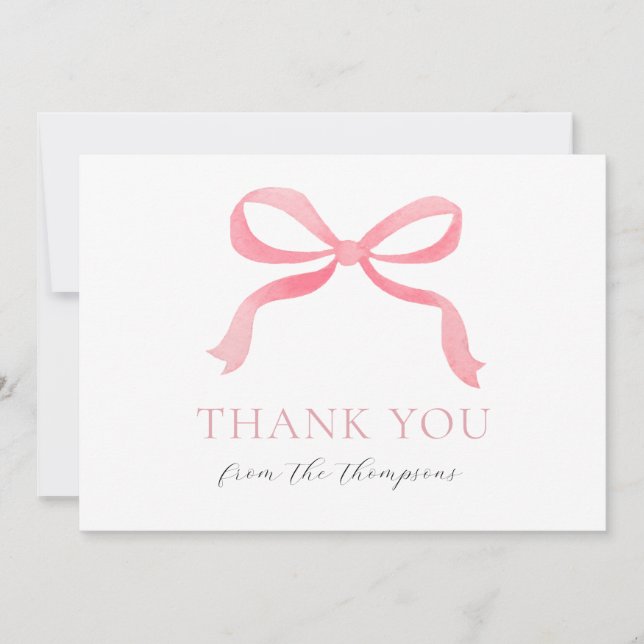 Pink Bow Baby Girl Thank You Card (Front)