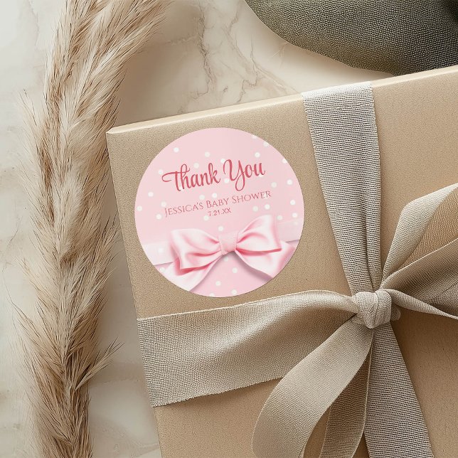 Pink Bow Baby Girl with Polka Dot Classic Round Sticker (Creator Uploaded)