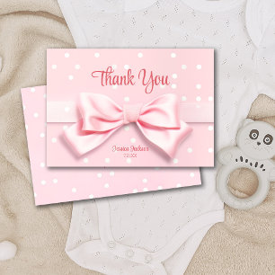 Pink Bow Baby Girl with Polka Dot Thank You Card